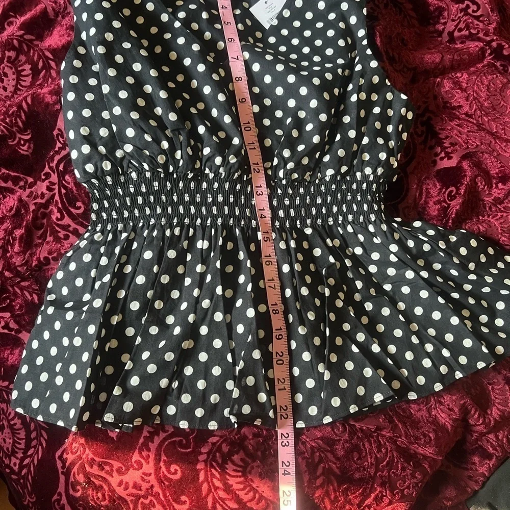 Kate Spade Black and White Polka Dot Peplum Tank XL